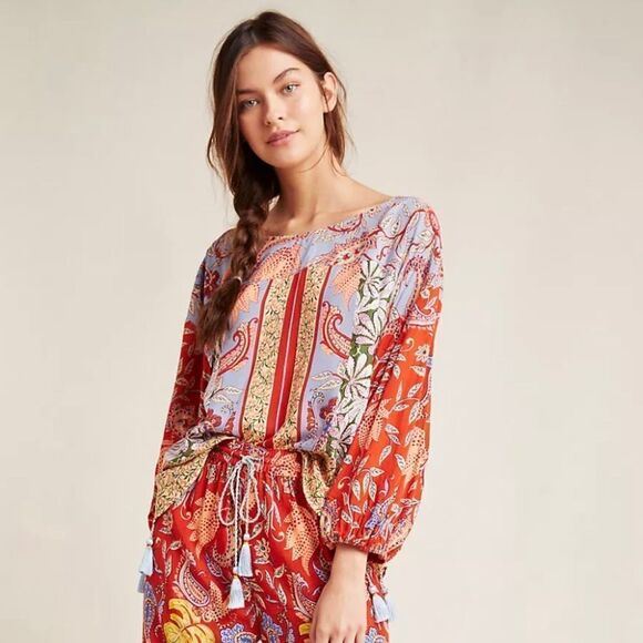 Anthropologie Multicolored Floral Paisley Patterned Blouse - Picture 1 of 13